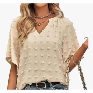 Vanberfia V Neck short Sleeve Blouse Summer Casual Women Top